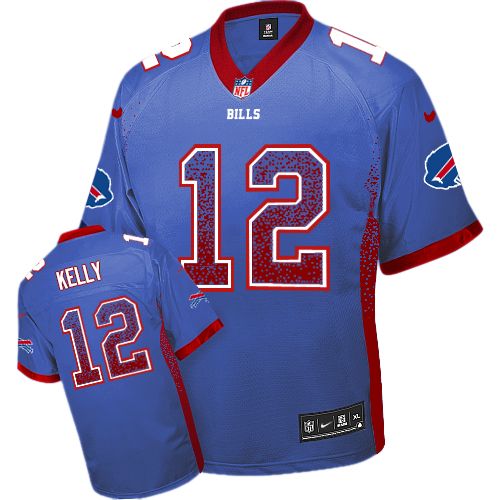 Men's Elite Jim Kelly Nike Jersey Royal Blue - #12 Drift Fashion NFL Buffalo Bills